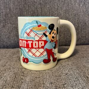 Disney's Retro Style Mickey Mouse Cherry on Top Cherry Pie 3D Mug White Blue